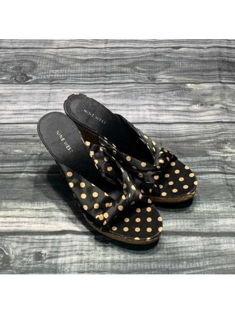 Nine West Black Polka Dot Twist Wedge Sandals